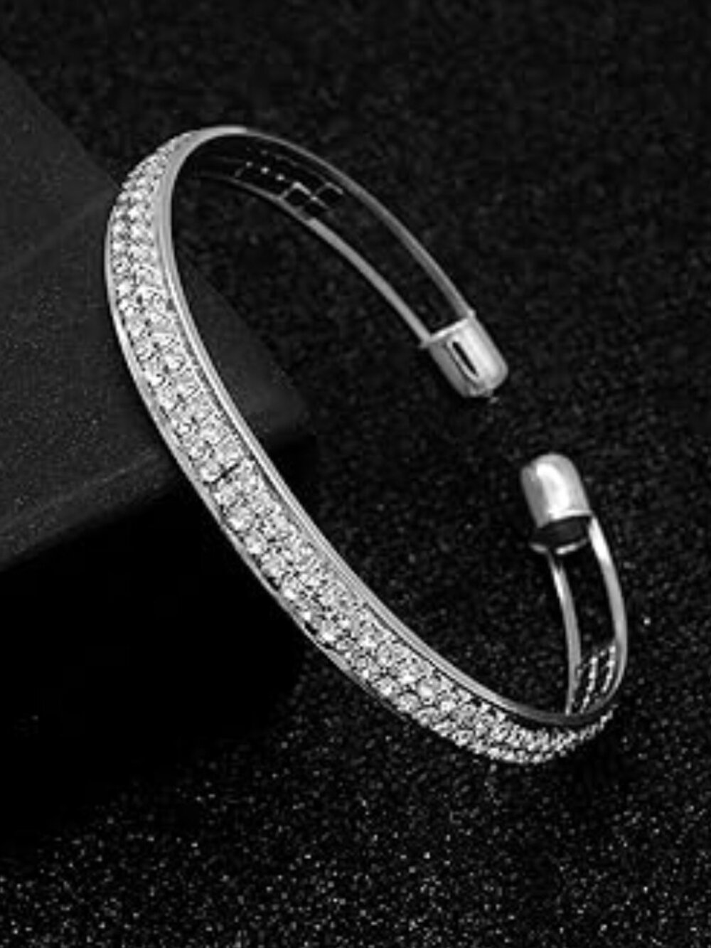 Rhinestone Tennis Cuff Bracelet for Women Silver Tone Wedding Prom Party‎